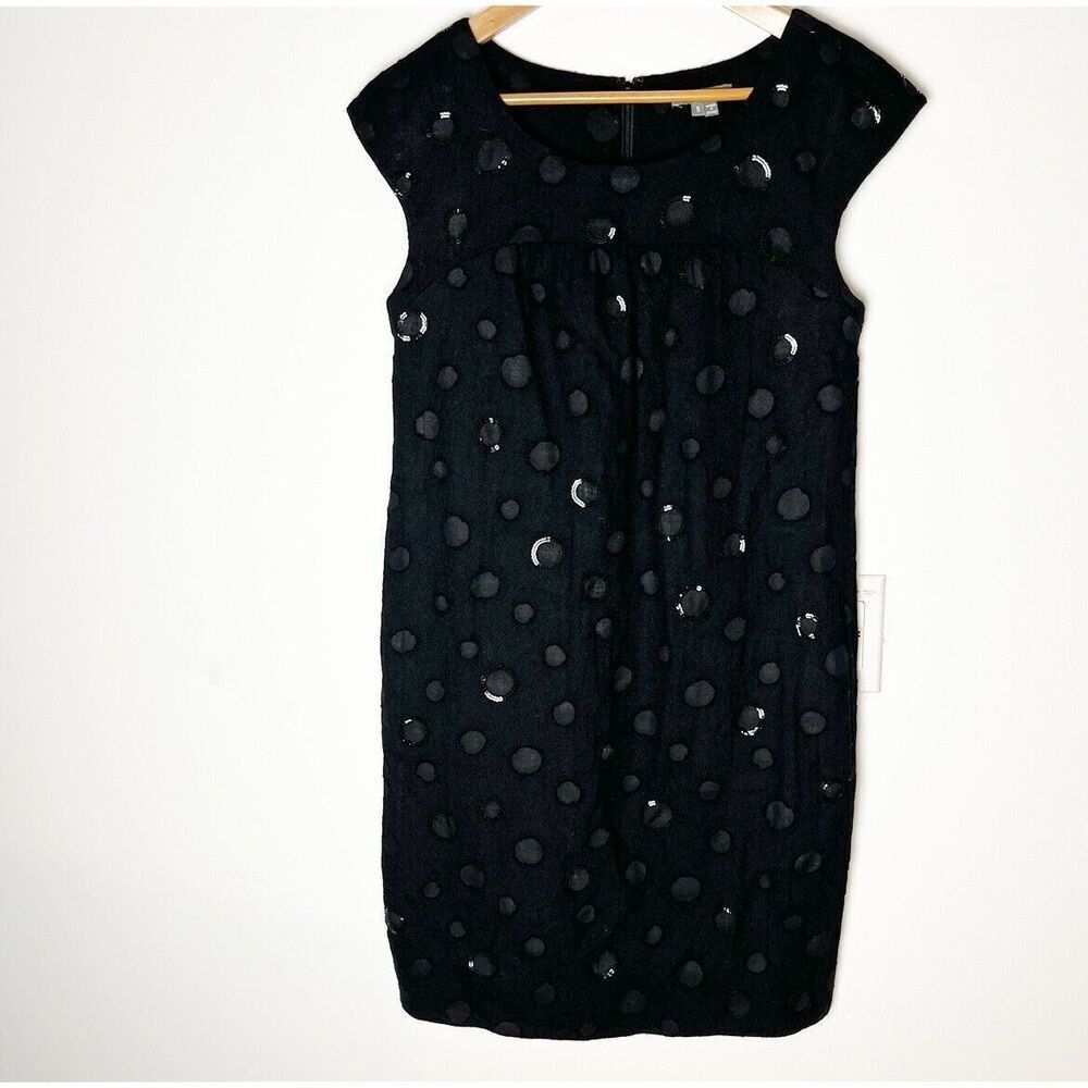 Vince. Dress Black Wool Sequin‎ Polka Dot Circles Cap Sleeves Classic Size 6​​